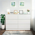 6 Drawer Dresser with Spacious Countertop and Concealed Handles - White or Black