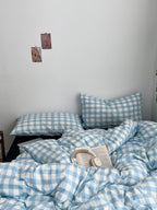 Light Blue Gingham Duvet Cover Set