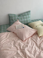Pink & Mint Green Plaid Bedding Set