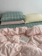Pink & Mint Green Plaid Bedding Set