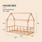 Twin Size Montessori House Bed for Kids with Fence