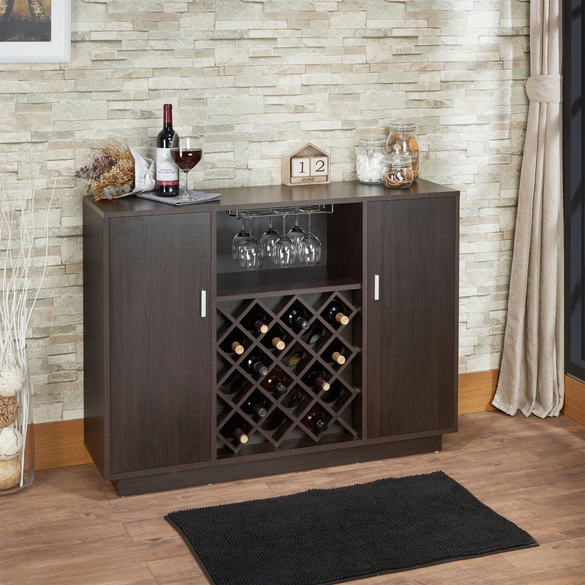 Espresso Wine Cabinet with 18-Bottle Rack - Hazen Collection