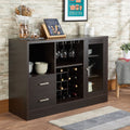 Espresso Wood Wine Cabinet with Glass Door & Stemware Rack - Hazen