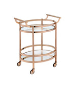 Lakelyn Clear Glass & Rose Gold Finish Serving Cart with 2 Shelves