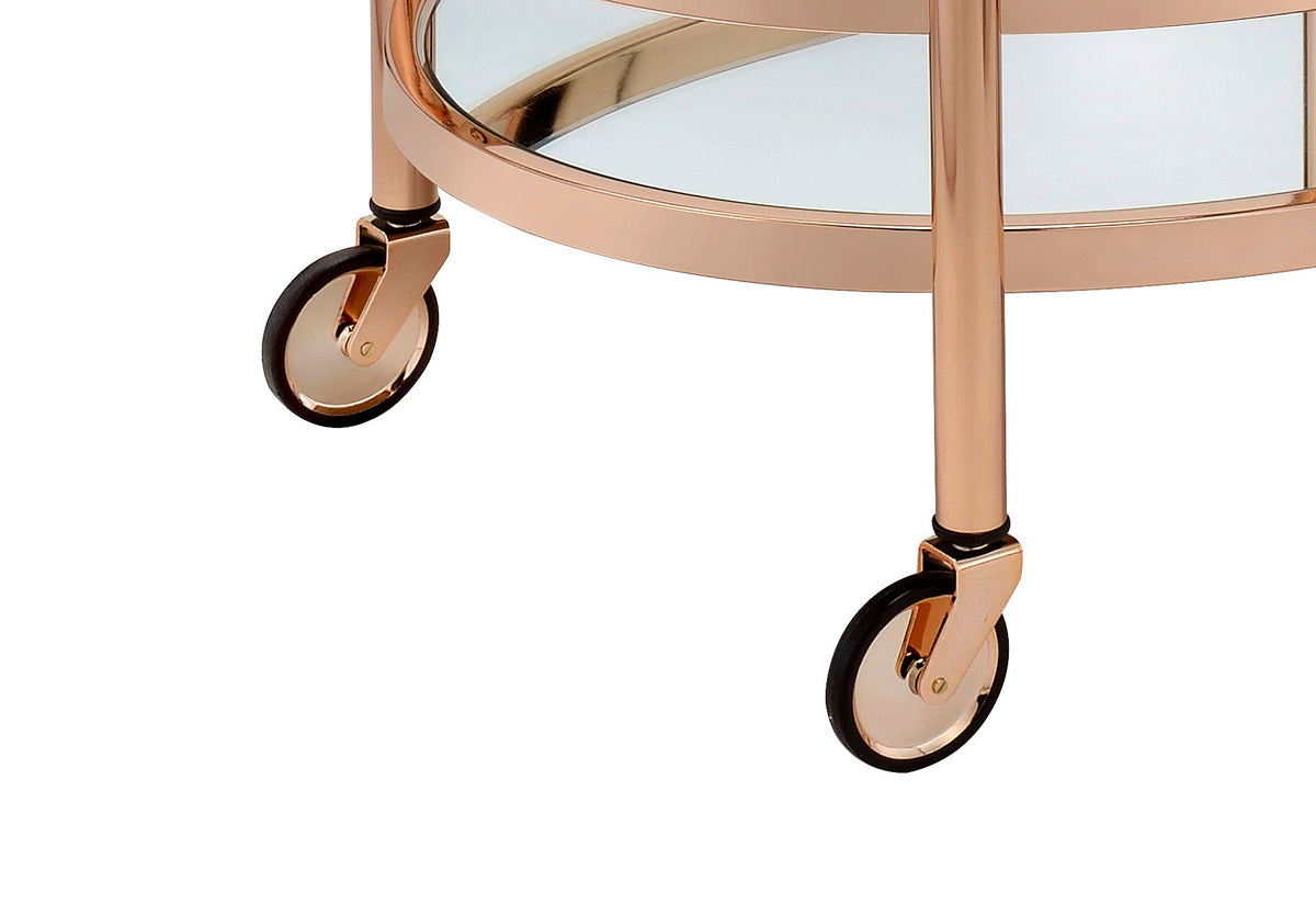 Lakelyn Clear Glass & Rose Gold Finish Serving Cart with 2 Shelves