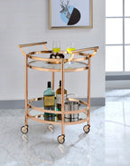 Lakelyn Clear Glass & Rose Gold Finish Serving Cart with 2 Shelves