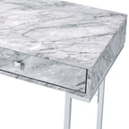 White Faux Marble Writing Desk with Storage Drawers - White
