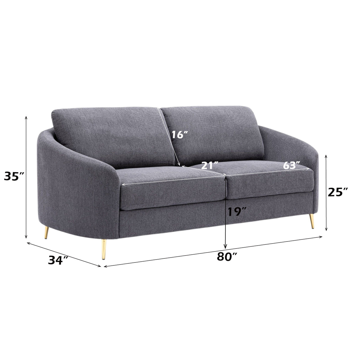 Yuina Linen Sofa with Chrome Legs - Dark Gray