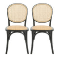 Vintage Style Dining Chairs Set of 2 with Birch Wood Frame and Rattan – Light Brown or Beige