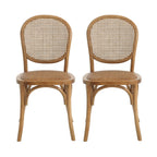 Vintage Style Dining Chairs Set of 2 with Birch Wood Frame and Rattan – Light Brown or Beige