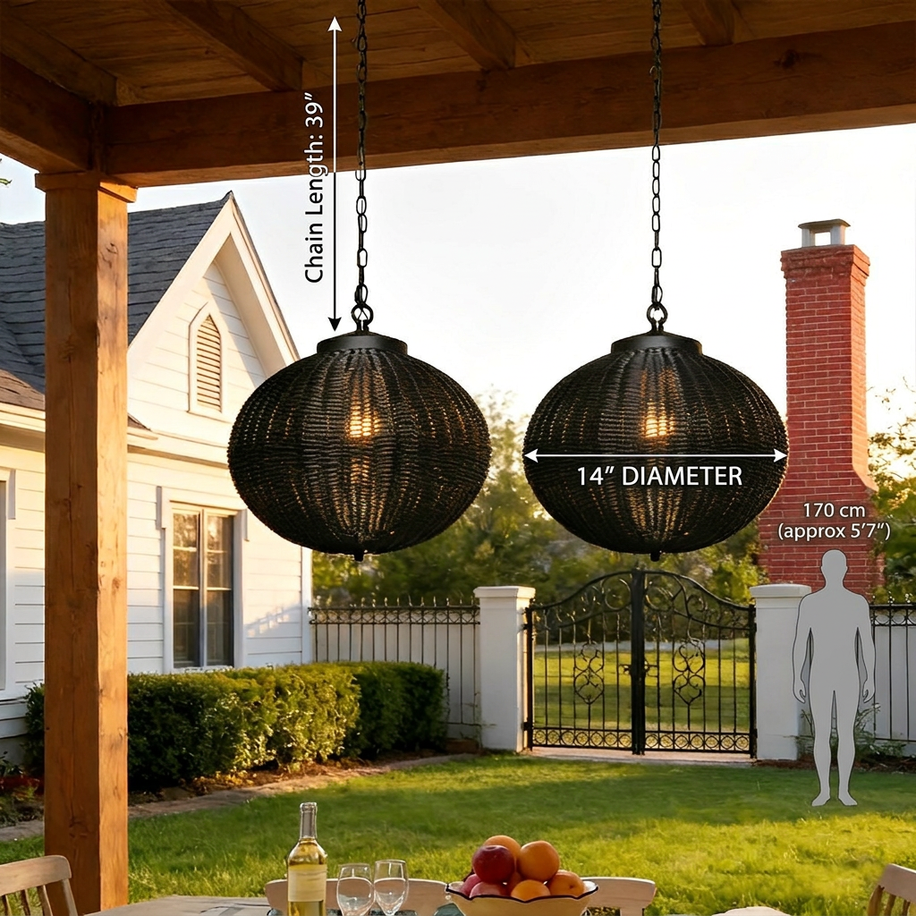 Retro Rattan Outdoor Pendant Light Waterproof Garden Chandelier