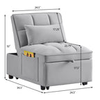 4 in 1 Multi-Function Single Sofa Bed with Adjustable Backrest - Gray