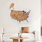 Wooden 3d LED Map of USA - Gold (B2B)