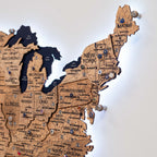 Wooden 3d LED Map of USA - Gold (B2B)