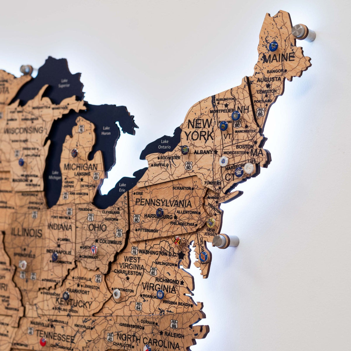 Wooden 3d LED Map of USA - Gold (B2B)