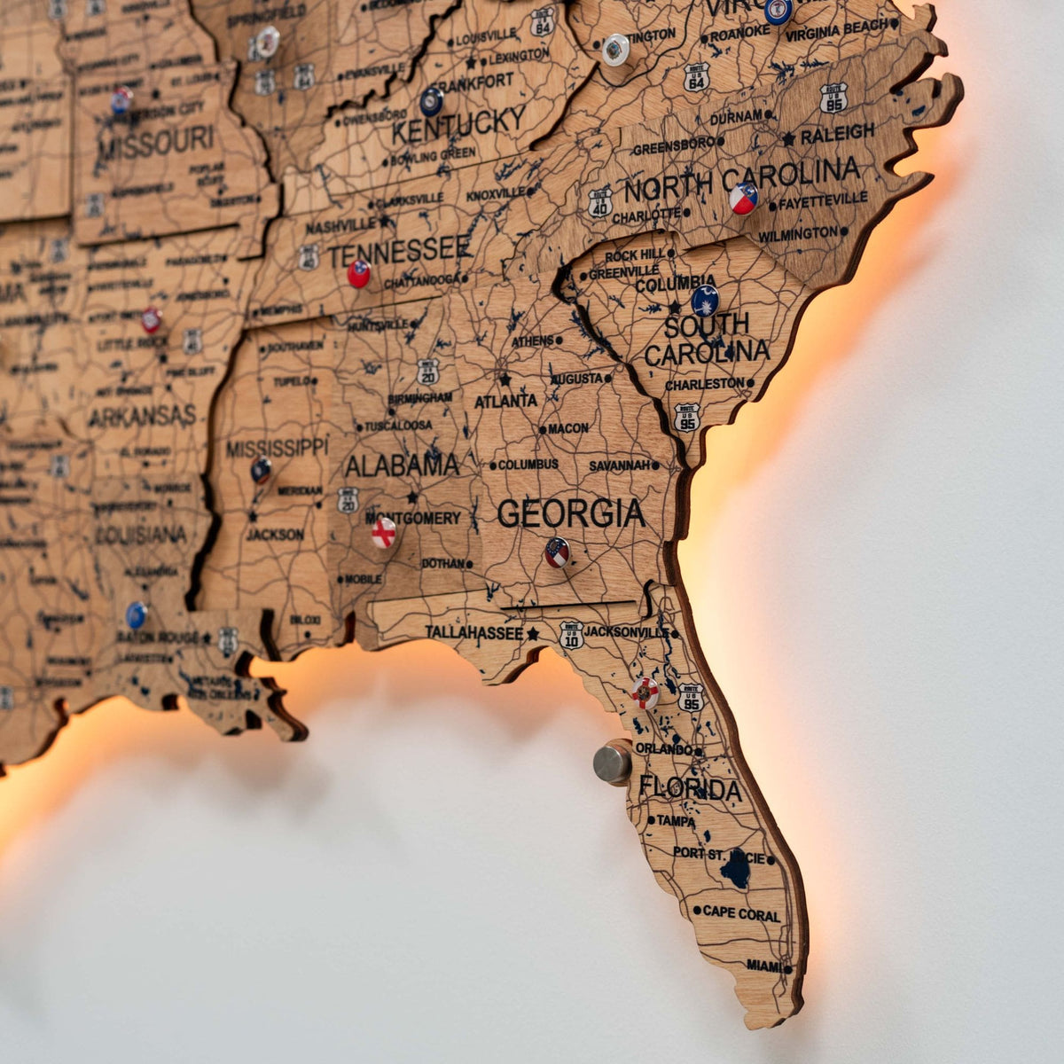 Wooden 3d LED Map of USA - Gold (B2B)