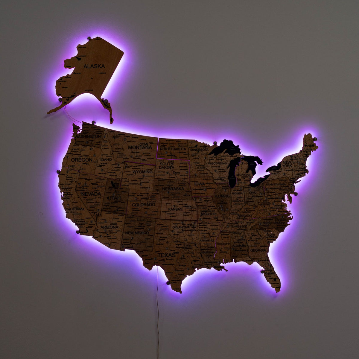 Wooden 3d LED Map of USA - Gold (B2B)