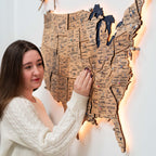 Wooden 3d LED Map of USA - Gold (B2B)