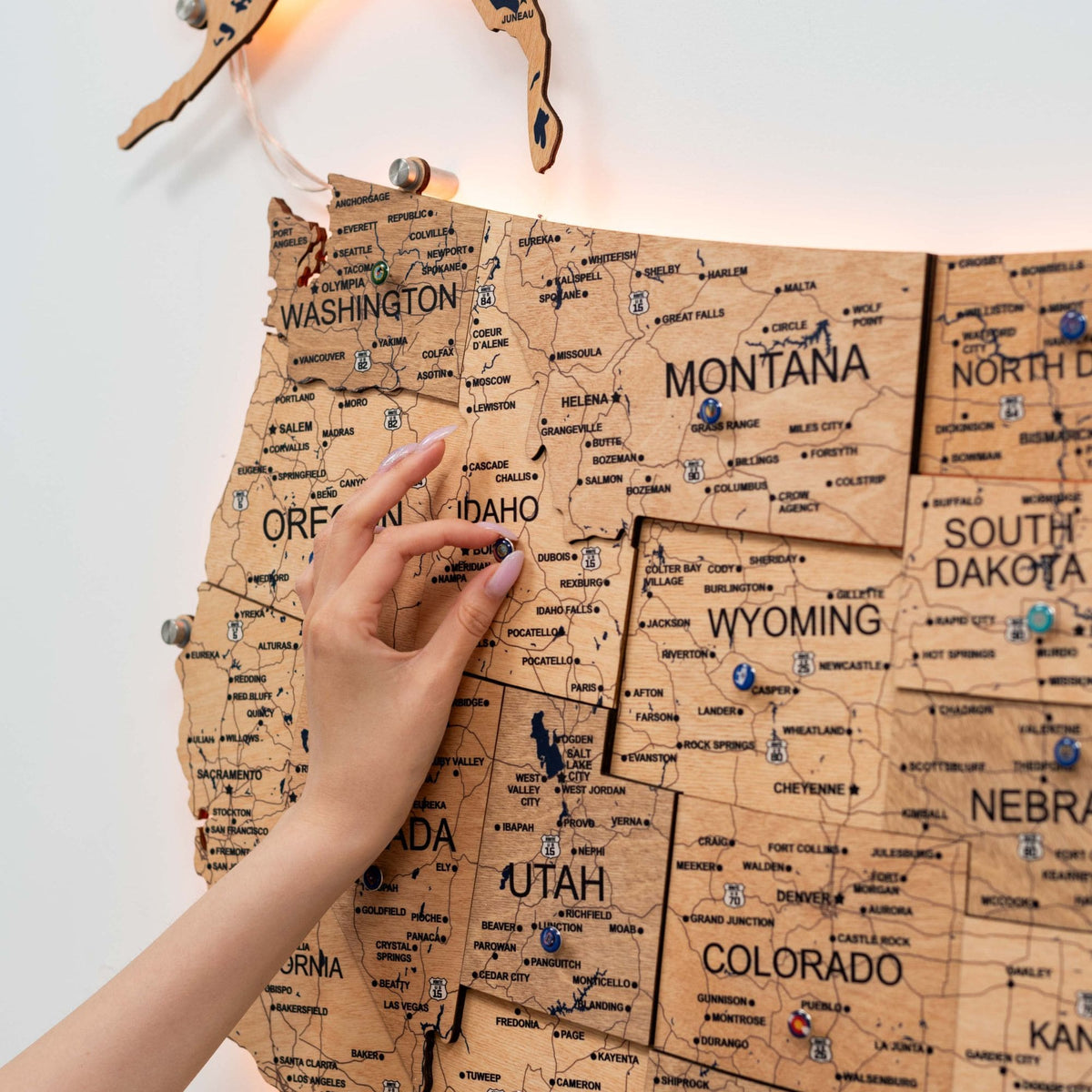 Wooden 3d LED Map of USA - Gold (B2B)