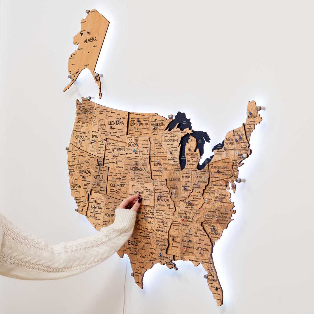 Wooden 3d LED Map of USA - Gold (B2B)