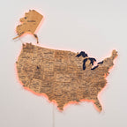 Wooden 3d LED Map of USA - Gold (B2B)
