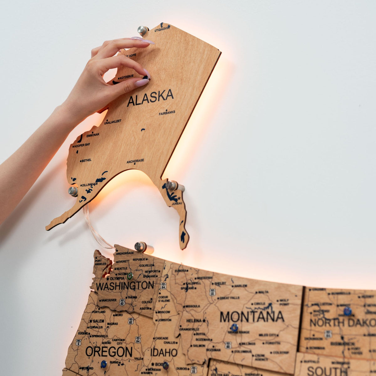 Wooden 3d LED Map of USA - Gold (B2B)