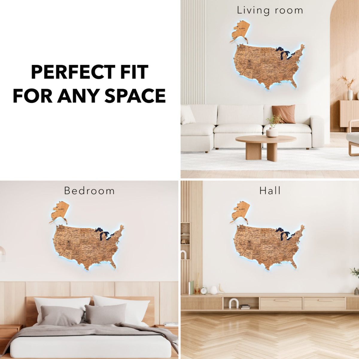 Wooden 3d LED Map of USA - Gold (B2B)