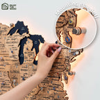 Wooden 3d LED Map of USA - Gold (B2B)