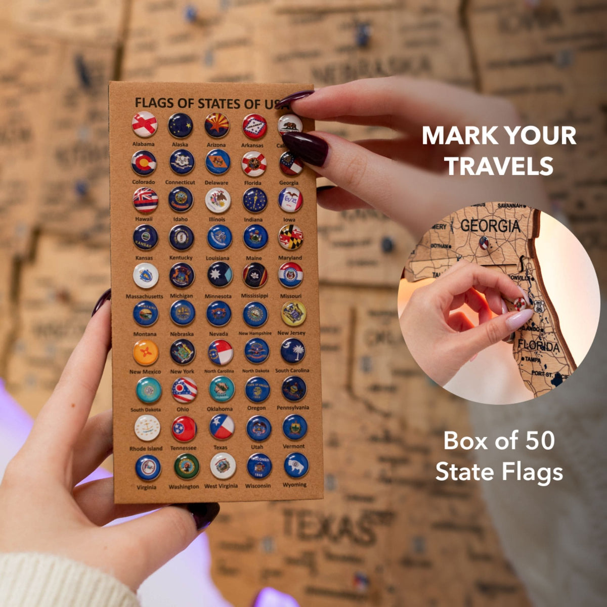 Wooden 3d LED Map of USA - Gold (B2B)