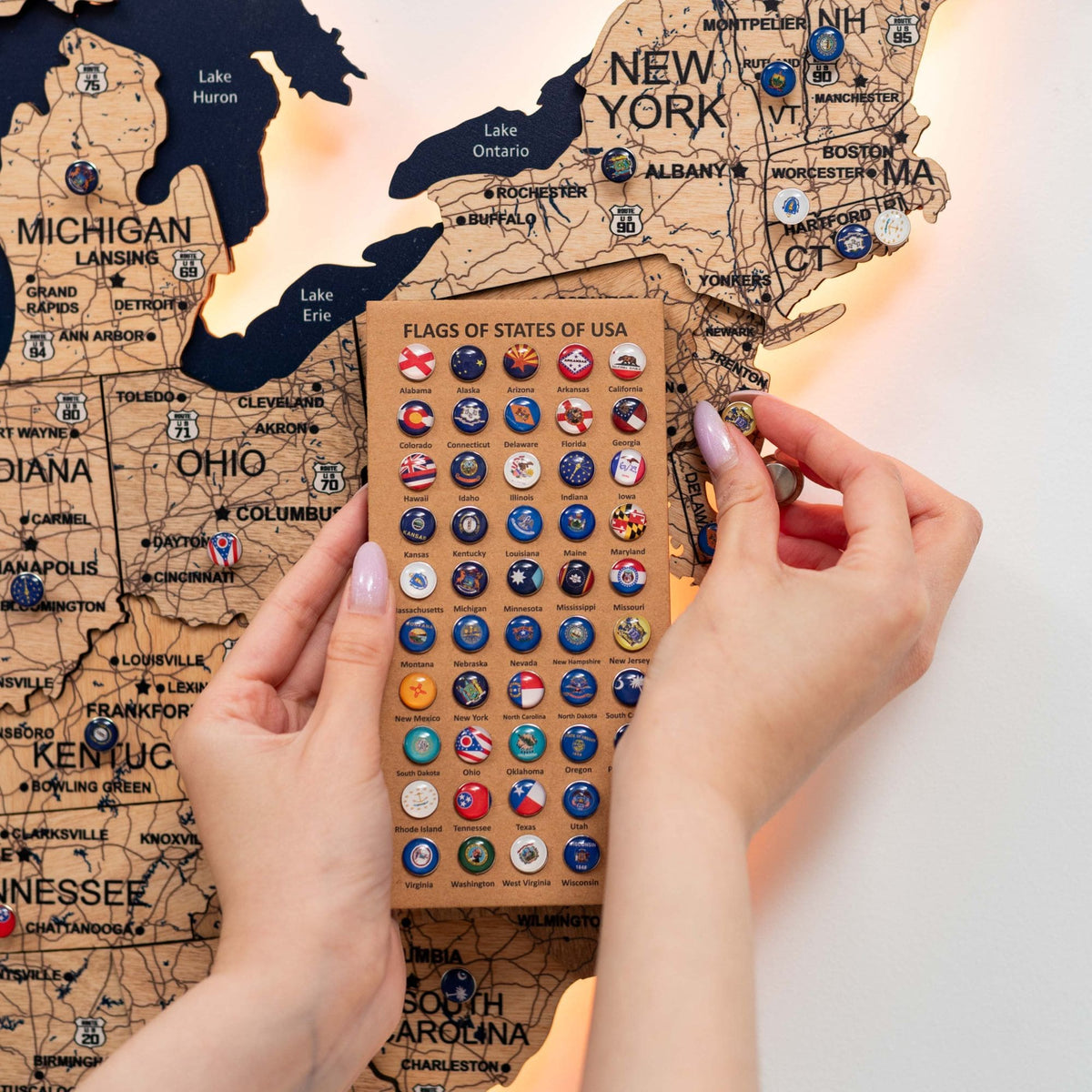 Wooden 3d LED Map of USA - Gold (B2B)