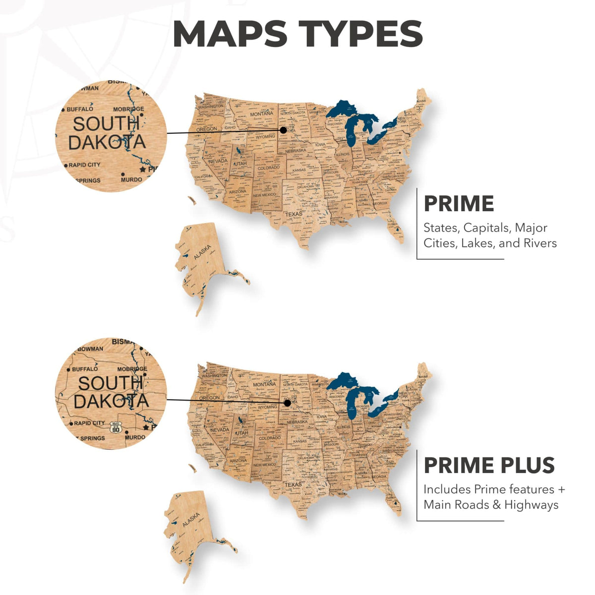 Wooden 3d LED Map of USA - Gold (B2B)