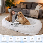 Orthopedic Human Dog Bed with Washable Faux Fur Cover - Grey