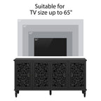 60" Antique Buffet Cabinet with Floral Carvings - Black