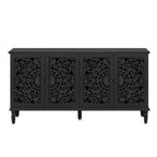 60" Antique Buffet Cabinet with Floral Carvings - Black