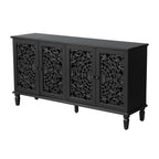 60" Antique Buffet Cabinet with Floral Carvings - Black