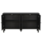60" Antique Buffet Cabinet with Floral Carvings - Black