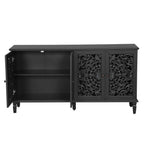 60" Antique Buffet Cabinet with Floral Carvings - Black
