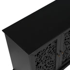 60" Antique Buffet Cabinet with Floral Carvings - Black