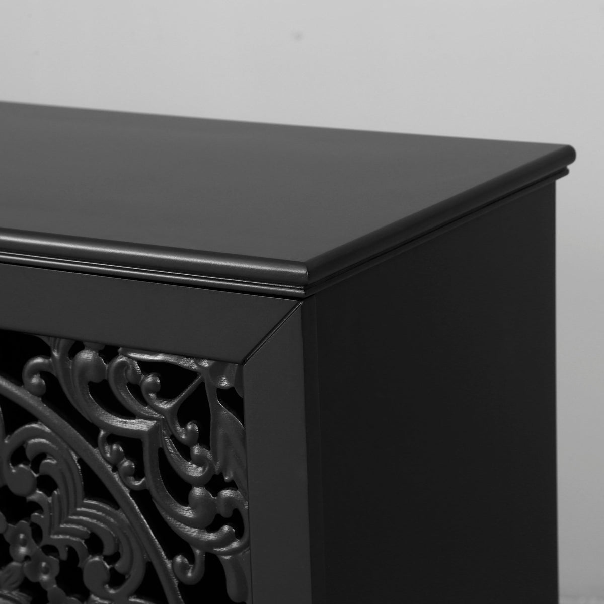 60" Antique Buffet Cabinet with Floral Carvings - Black