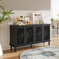60" Antique Buffet Cabinet with Floral Carvings - Black