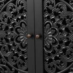 60" Antique Buffet Cabinet with Floral Carvings - Black