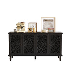 60" Antique Buffet Cabinet with Floral Carvings - Black